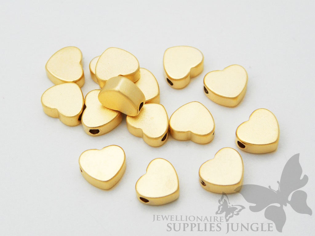 MB004-02-MG// Matt 14k Gold Pated Heart Shape Metal Beads, 6Pc
