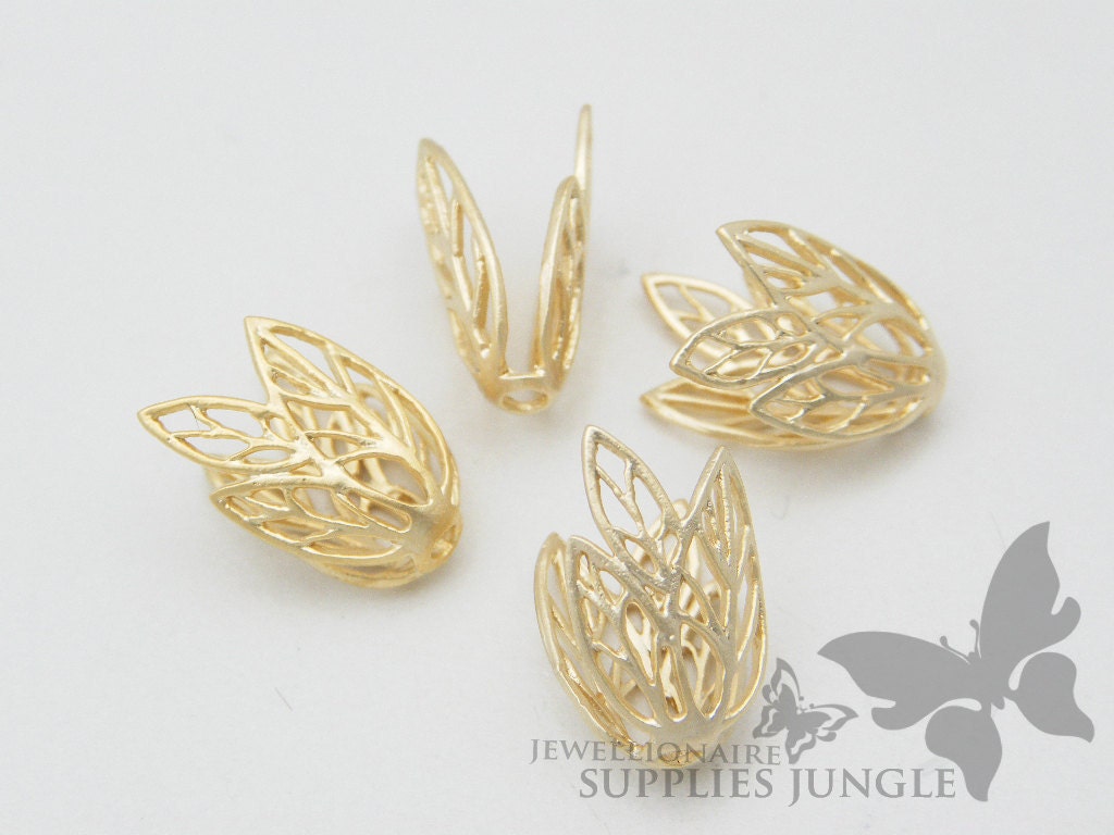A502-MG// Matt 14k Gold Plated Delicate Leaves Bead Cap,4Pc
