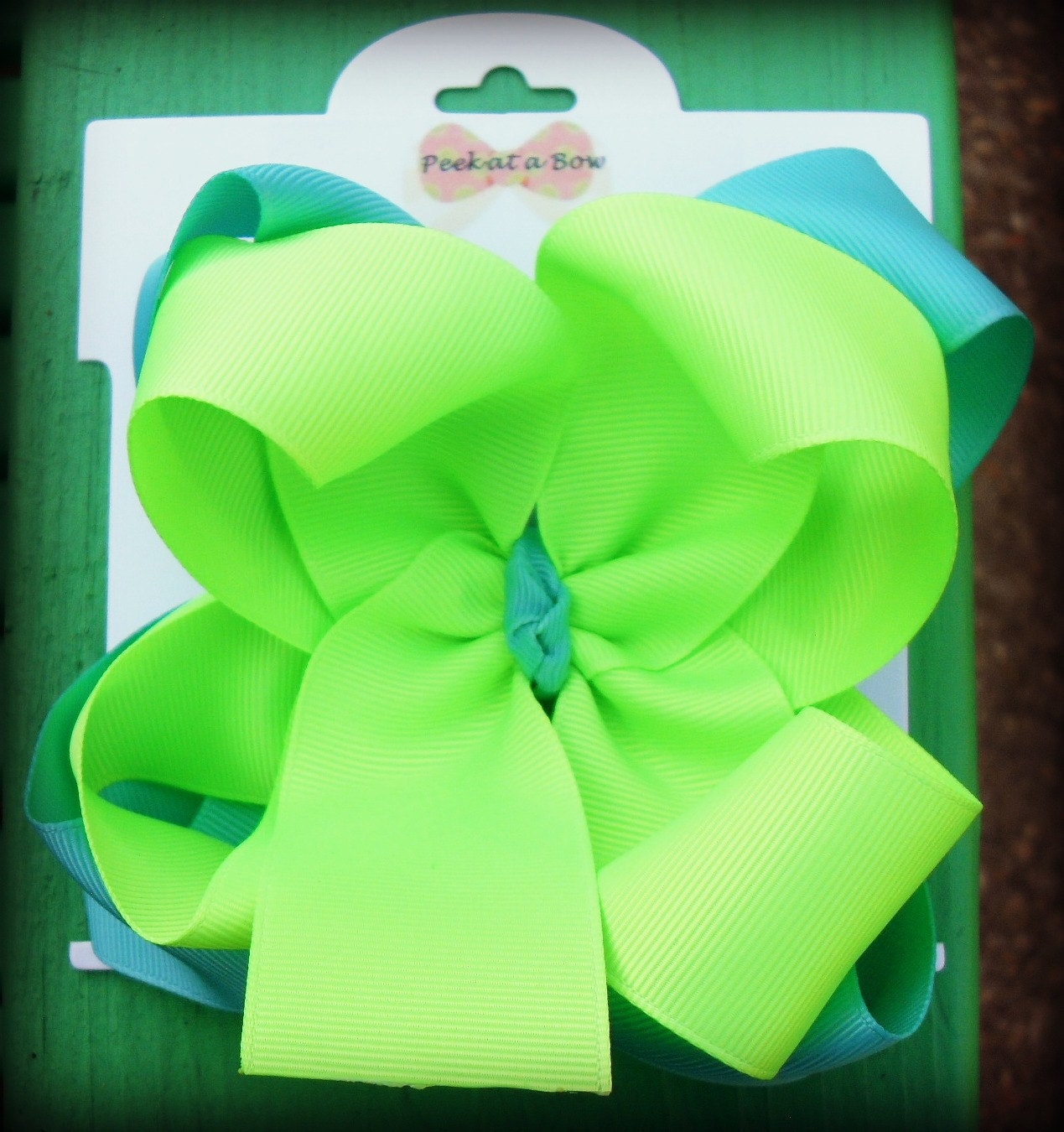 Hair bow Double layer medium tropic and key lime