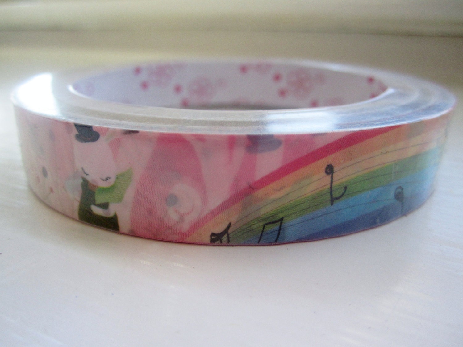 Kawaii Deco Tape Roll of Somewhere Over the Rainbow with Bunnies