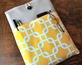 13 inch laptop Macbook Mac book Pro or Macbook Air Cover Padded Case Sleeve - Linen with Yellow White Geometric Link Fabric Pocket