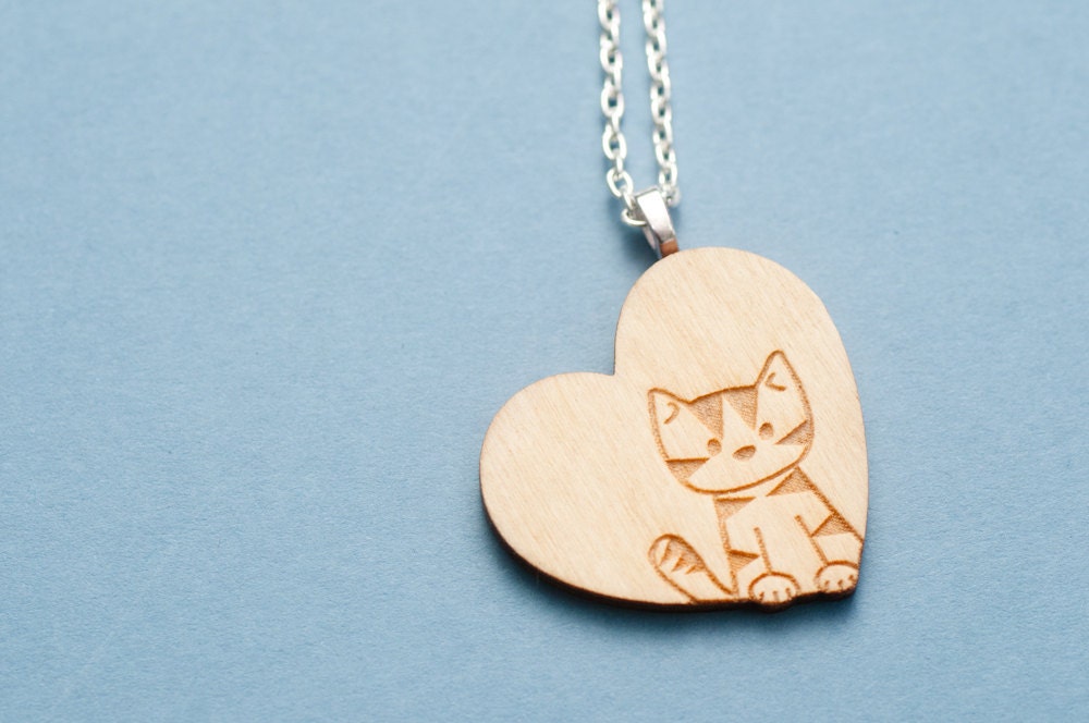 Wooden Love Cat Necklace
