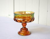Carnival Glass, Autumn, Gold Indiana Glass, Iridescent, Kings Crown, Thumbprint Wedding Bowl, Compote