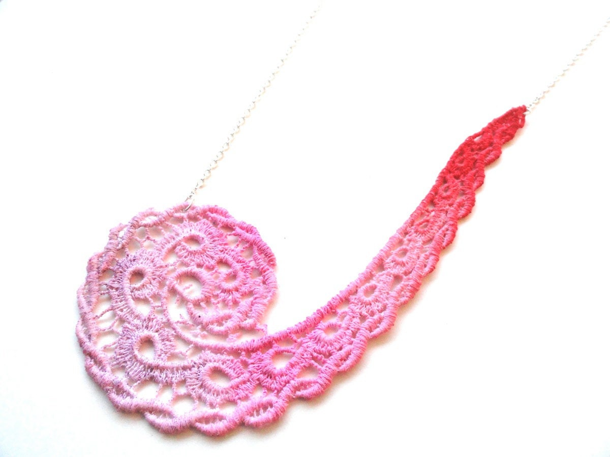 Lace Necklace Pink and Red Ombre - SALE