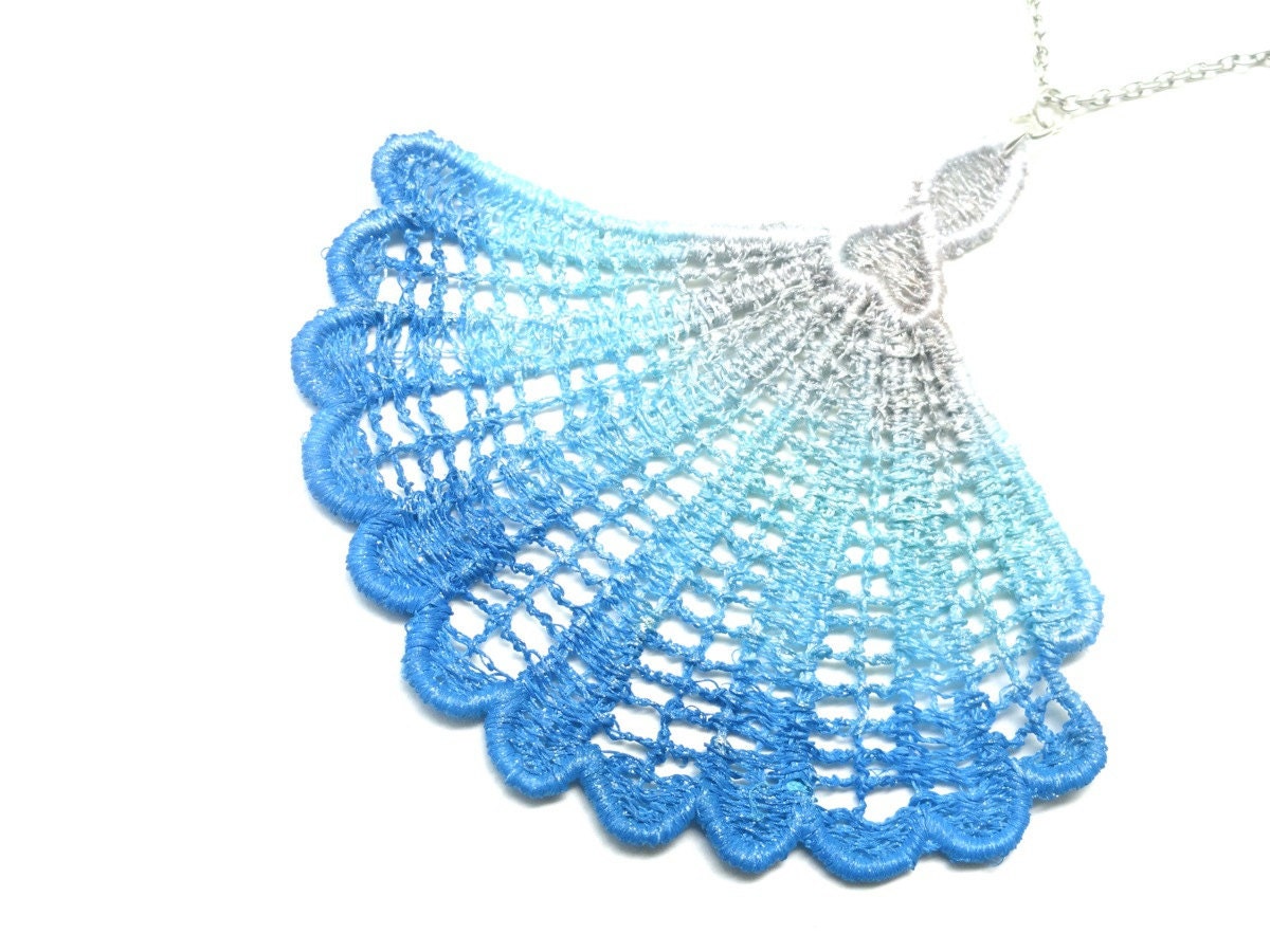 Lace Necklace Nautical Seashell Tan and Blue Ombre - Customizable Colors Hand Painted