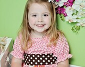 Spring Blooms Peasant Dress brown pink orange polka dot with sash spring summer