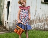 Star Spangled Dress -  Ruffle Neck Patriotic Dress 4th of July Memorial Day Red White Blue