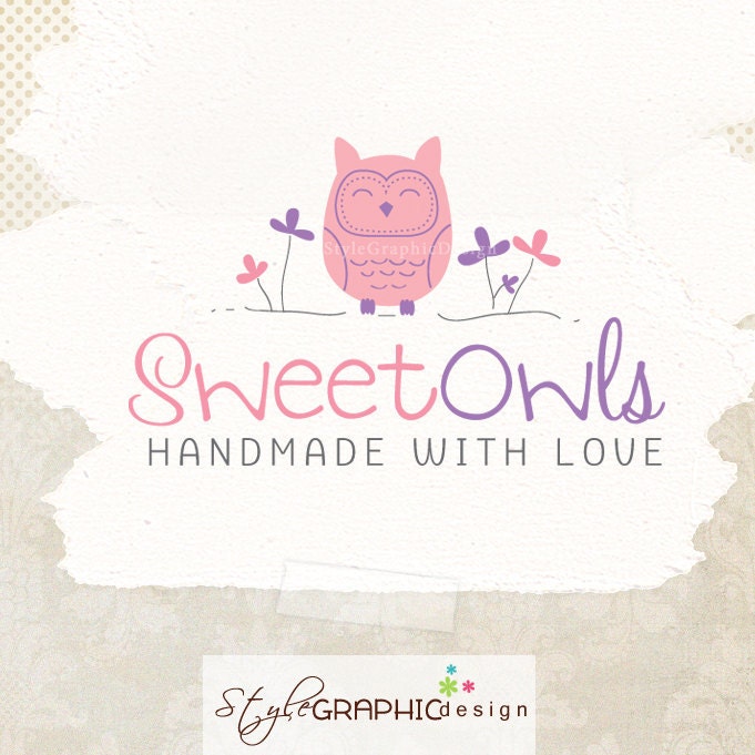 Unique branding whimsical premade logo ooak business logo hand drawn logo and watermark