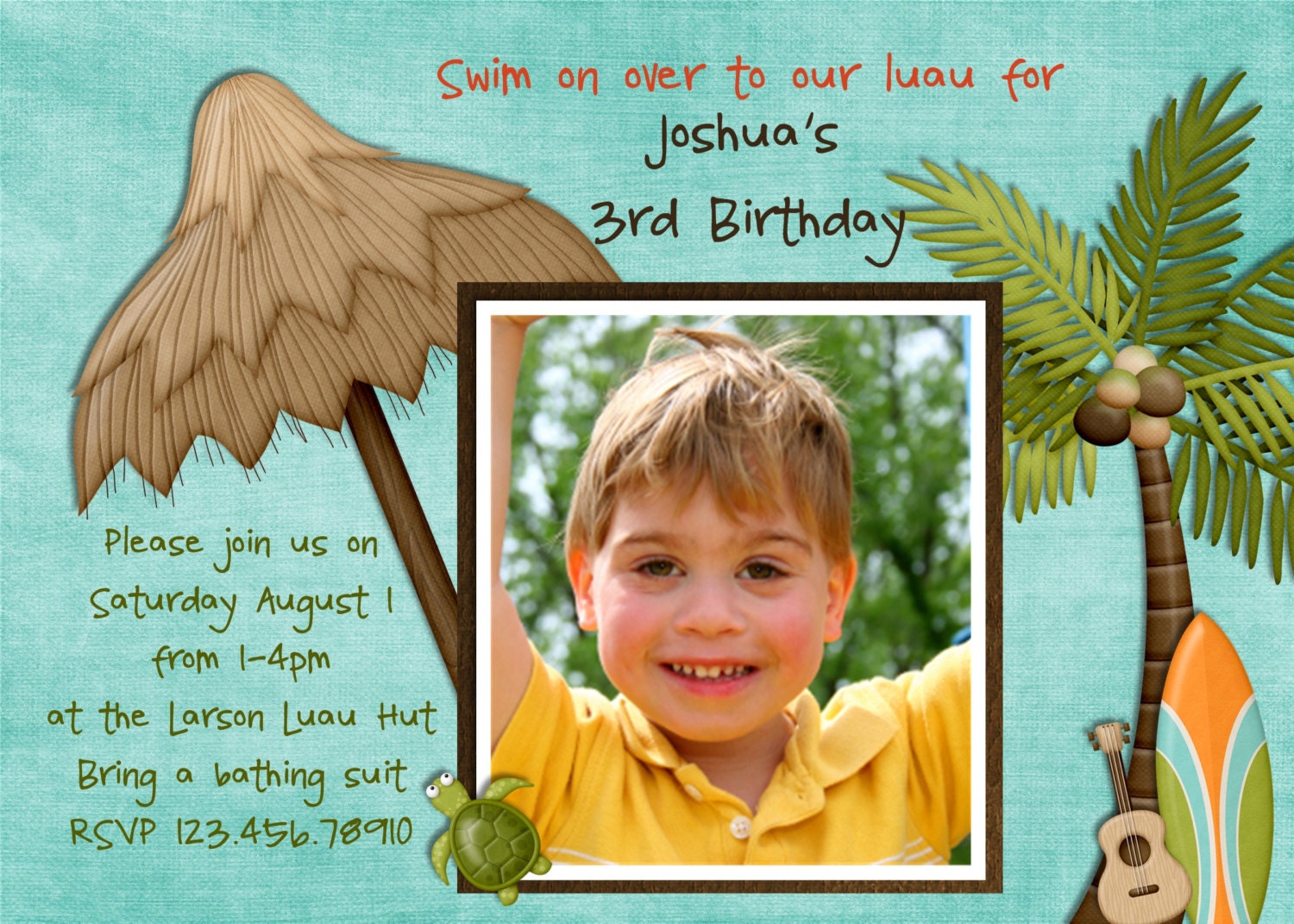 Luau Birthday Party Invitation Tropical Hawaiian Boy - Personalized Photo - You Print or Email Il_170x135