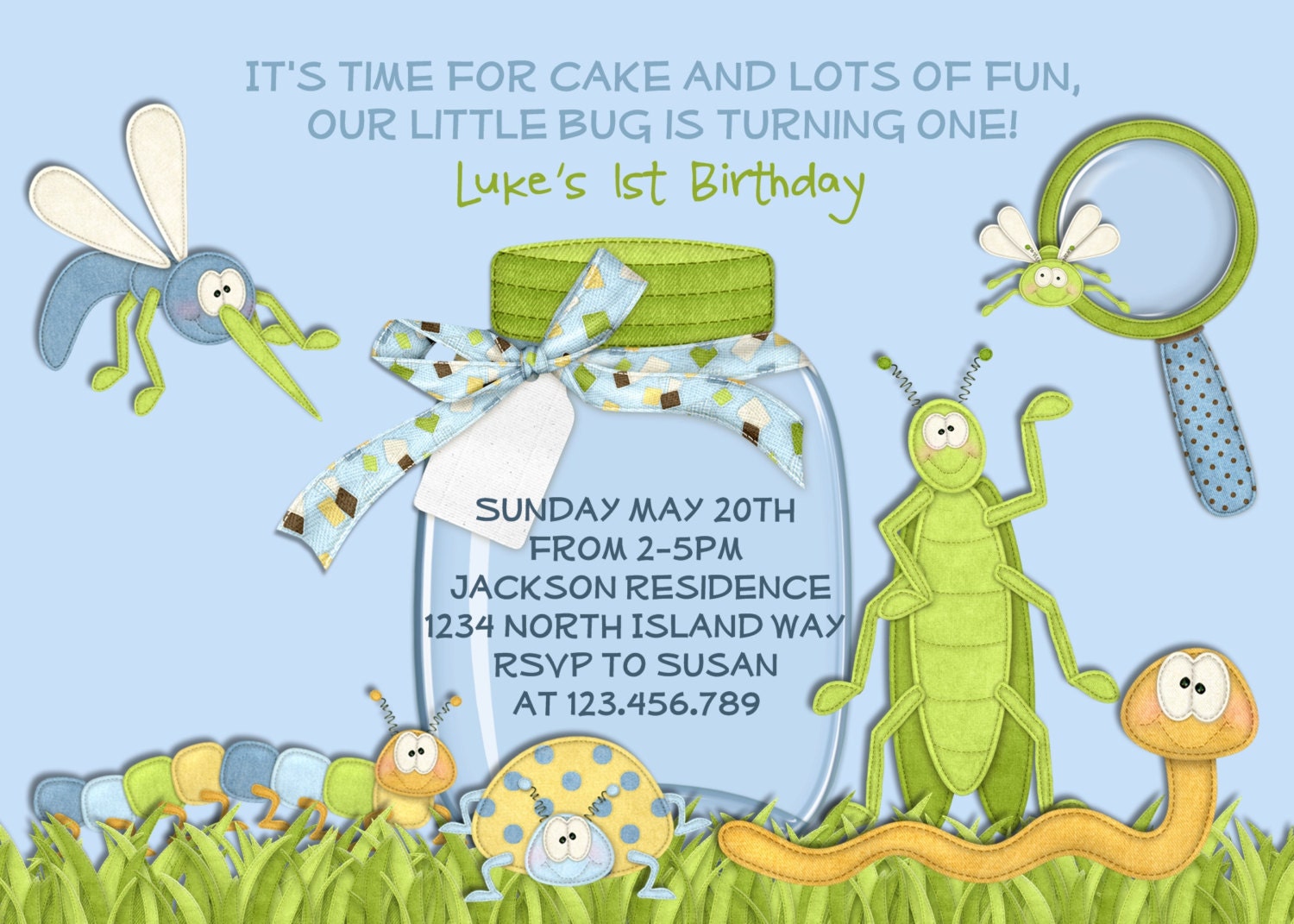 Bug Birthday Invitation - Caterpillar Grasshopper Worm Printable Invite Il_170x135