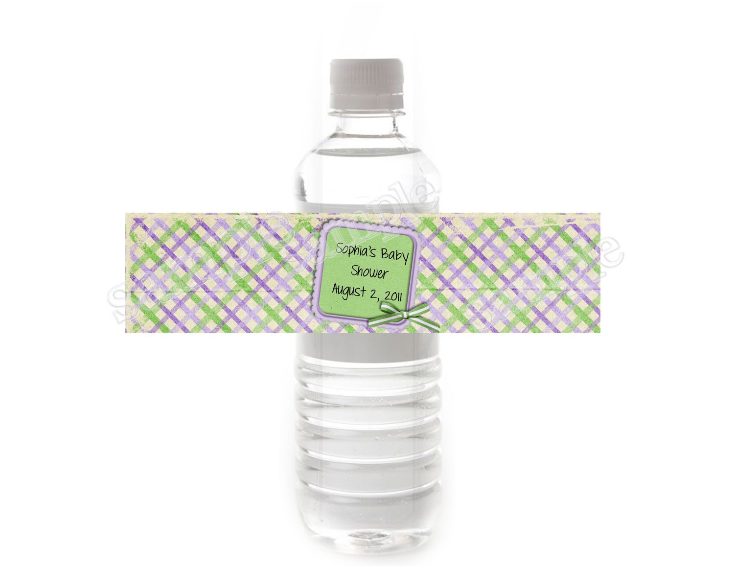 Baby Shower Water Bottle Wrap - Green Purple Peas - You Print - Digital File Il_570xn