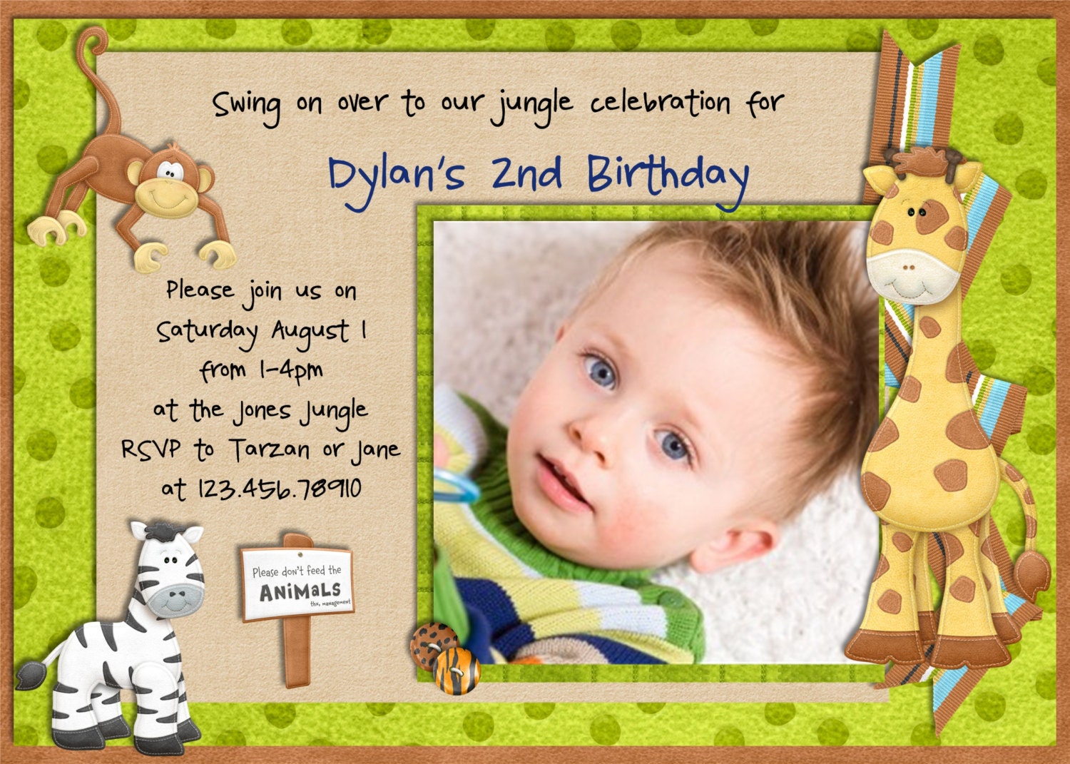 Safari Birthday Invitation - Monkey Jungle Safari Boy Animals - Custom Photo Printable Il_570xn