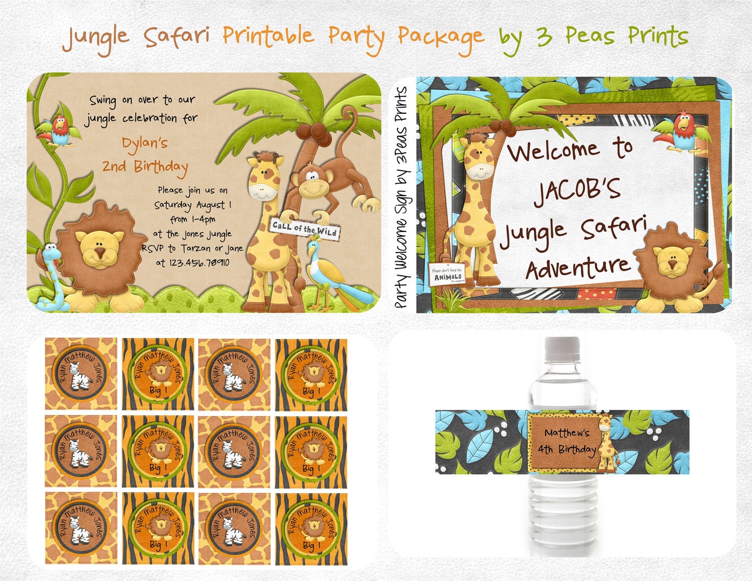 Jungle Safari Birthday Party Package - Printable Custom Il_570xn