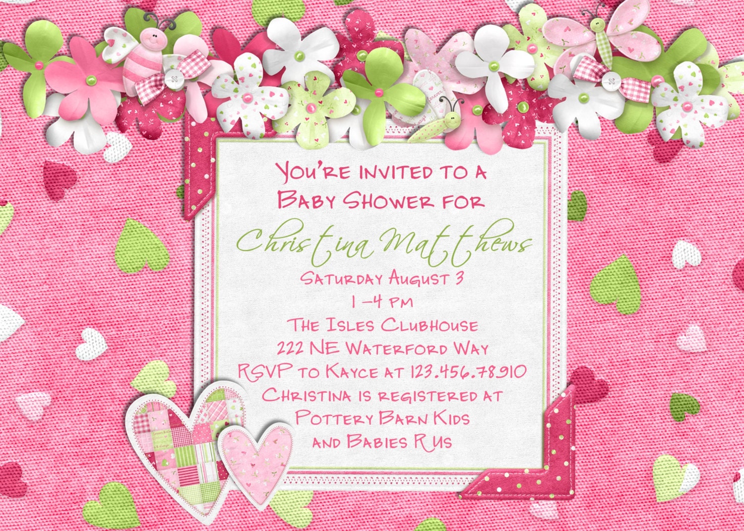 Valentines Baby Shower Invitation - Butterflies and Hearts - You Print Digital File Il_570xn