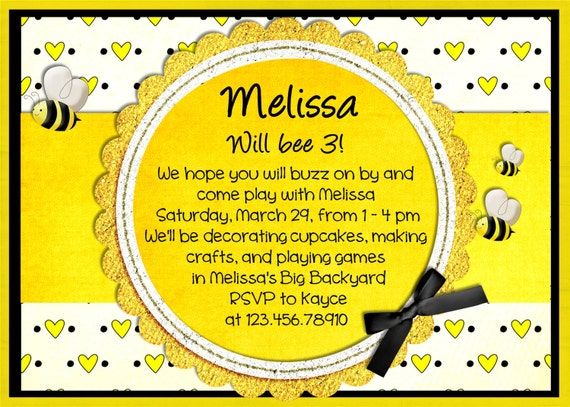 Bee Birthday Invitation Printable and Custom Il_570xn