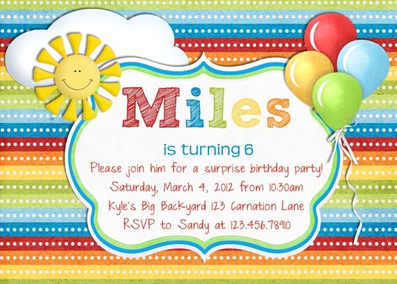 Rainbow Day Birthday Party Invitation - Rainbow Stripes Printable Personalised Invite Il_570xn