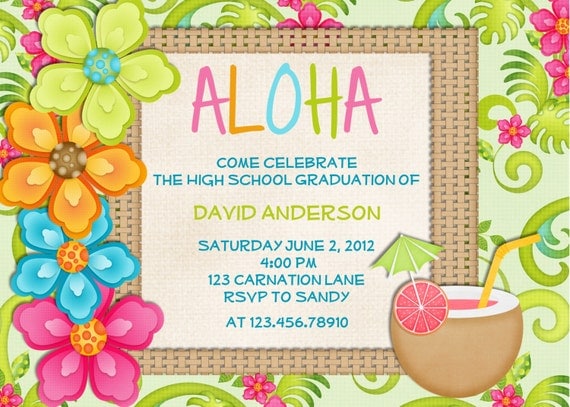 Luau Birthday Invitation Tropical Hawaiian Hula Party - Printable Custom Invite Il_570xn