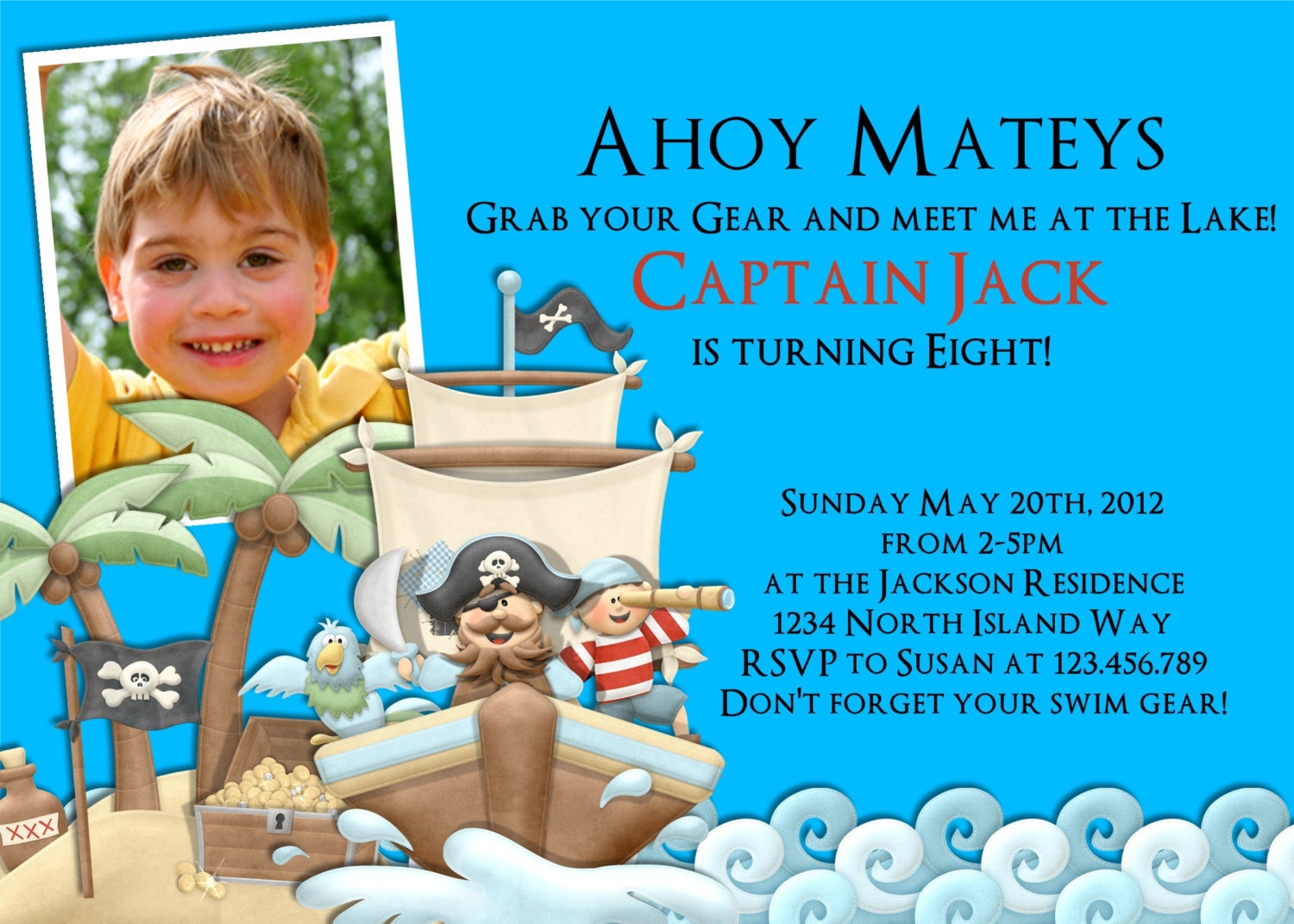 Pirate Birthday Invitation Custom Printable Photo Invite Il_570xn