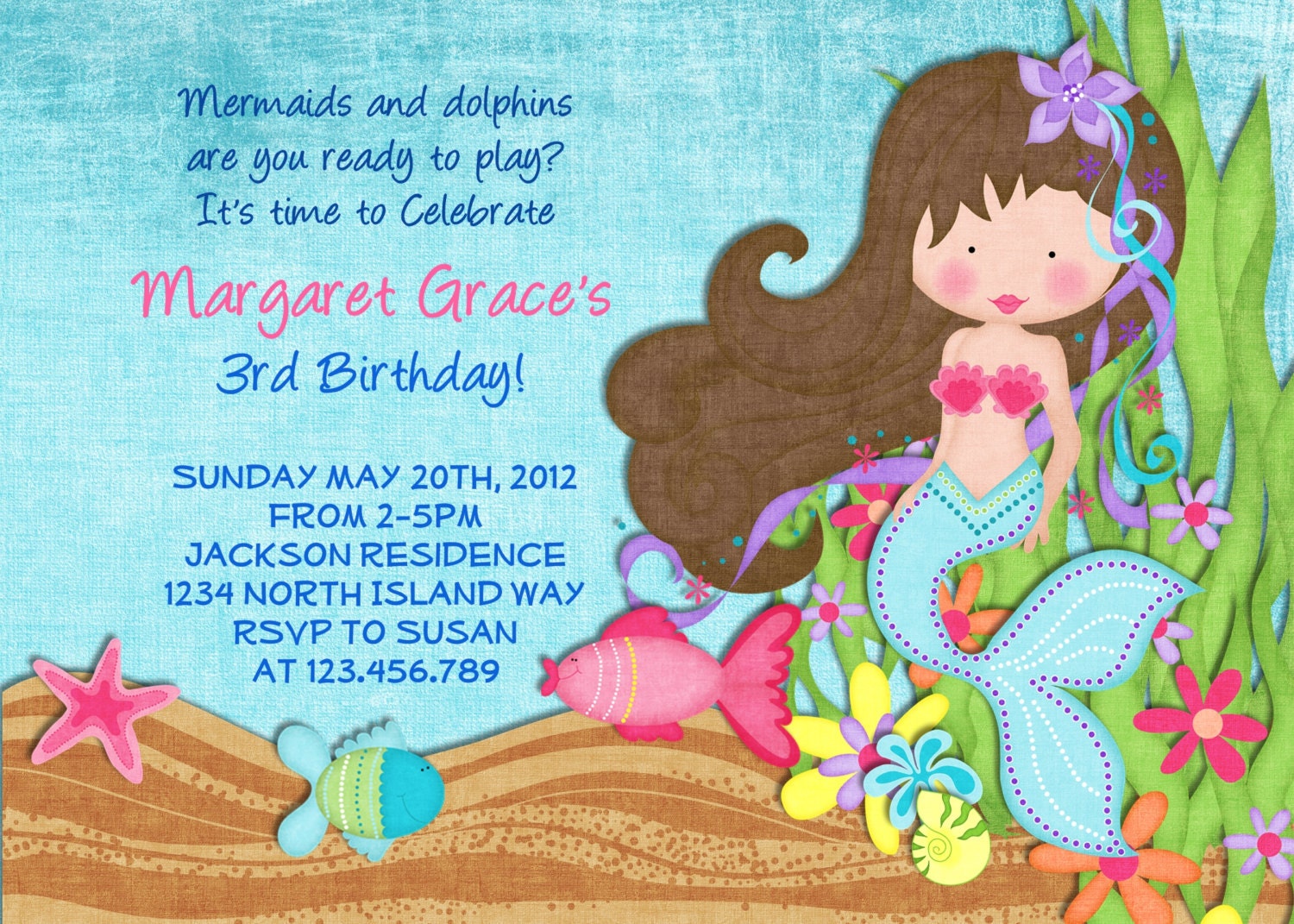 Little Mermaid Birthday Invitation - Under the Sea Invite Il_570xn