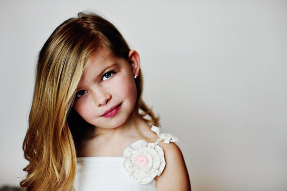 Girls Hair Clip, Bow, Fabric Flower accessory, neutral, nude, baby, toddler, boho, nature inspired, flower girl hair clip