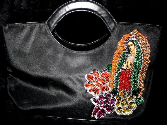 Stunning Sequins Guadalupe/ Virgin Mary Black Handbag/Purse