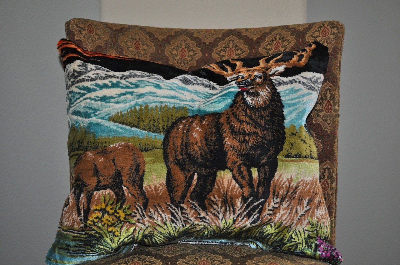 Vintage velvet tapestry stag deer pillow