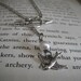 The Hunger Games - Katniss Mockingjay Pin Silver Archery Necklace with Peeta's Pearl - Lariat
