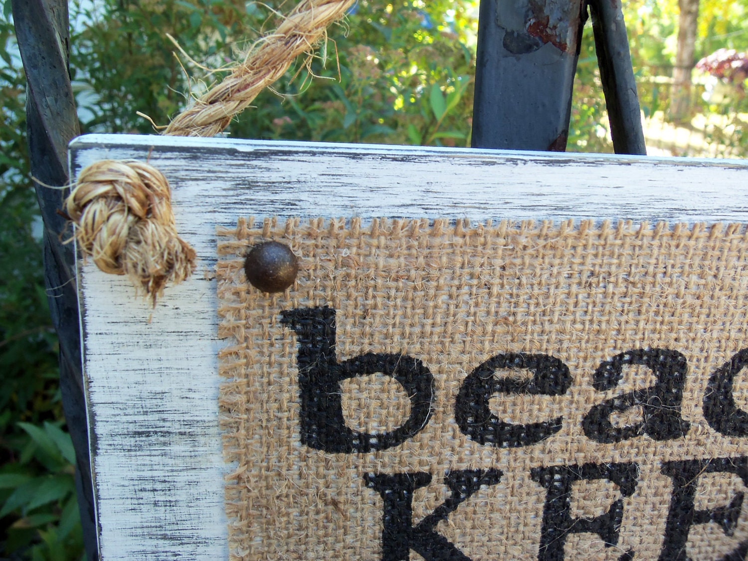 BEACHY KEEN Burlap Distressed Custom Cottage Sign