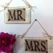 MR & MRS WEDDING Ivory Hanging Signs Chair or Wall Hangars Shabby Chic Vintage inspired