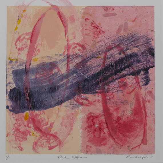 Pink Flair - Monotype Painting - Abstract Flying Ovals
