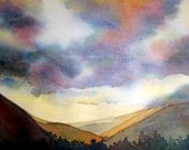 Print Watercolor Painting Mountain Sunset 8x12 by Alicia VanNoy Call