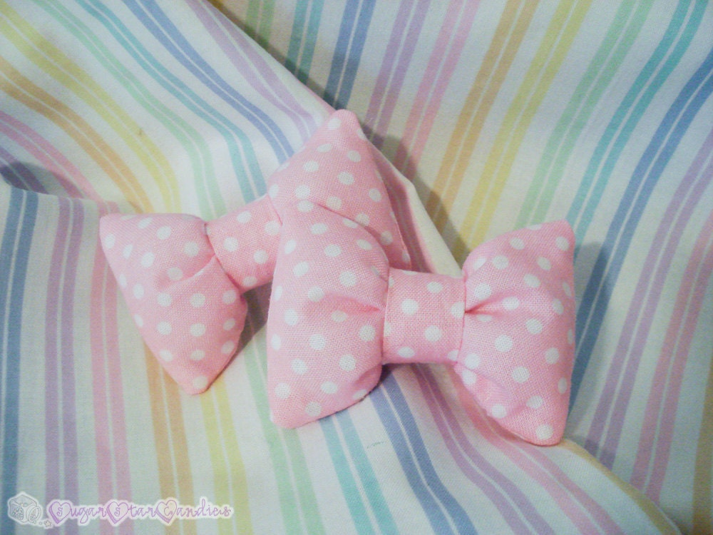 Pink Polka Dot Stuffed Bow Hair Clips