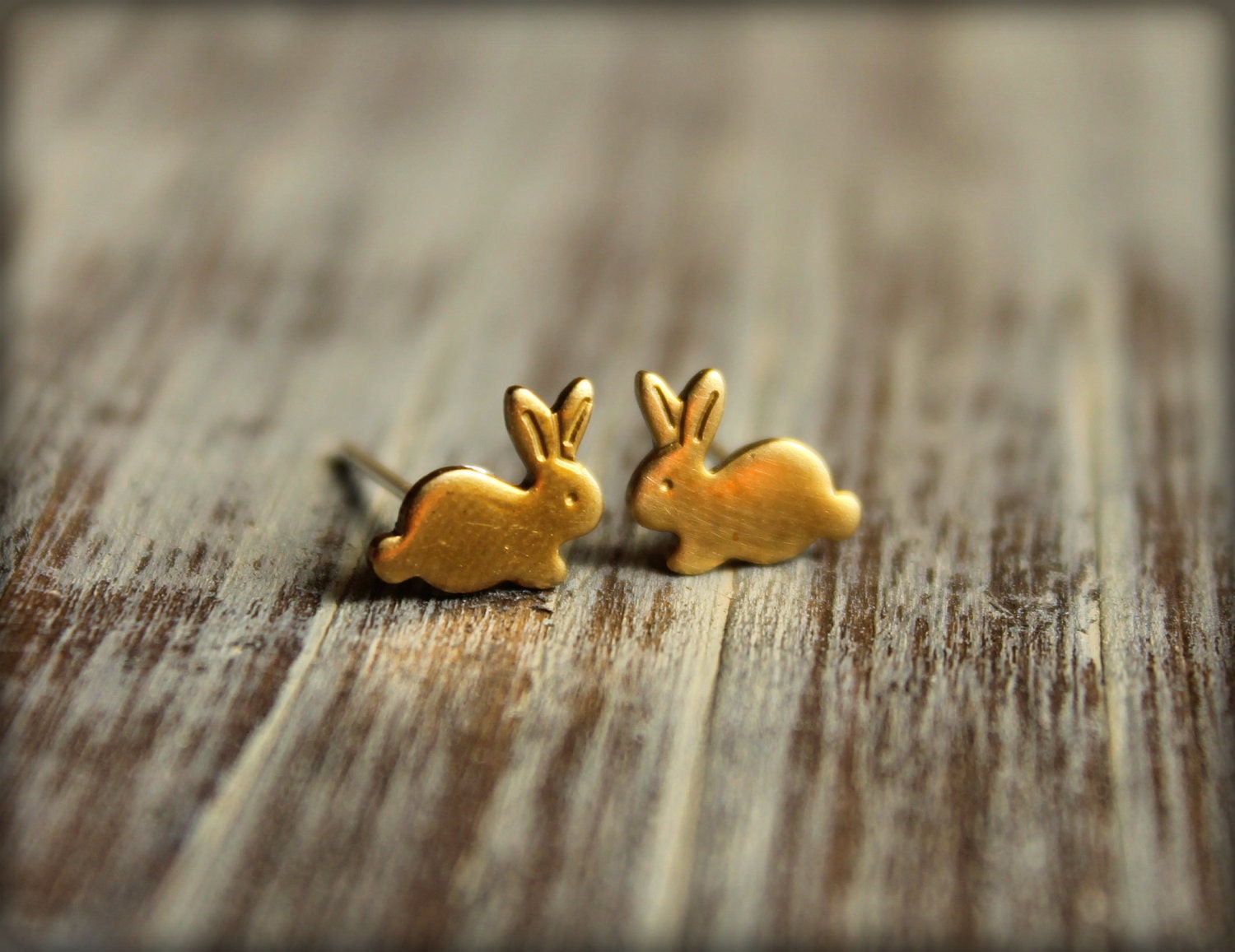 Tiny Bunny Earring Studs in Raw Brass, Surgical Steel Posts