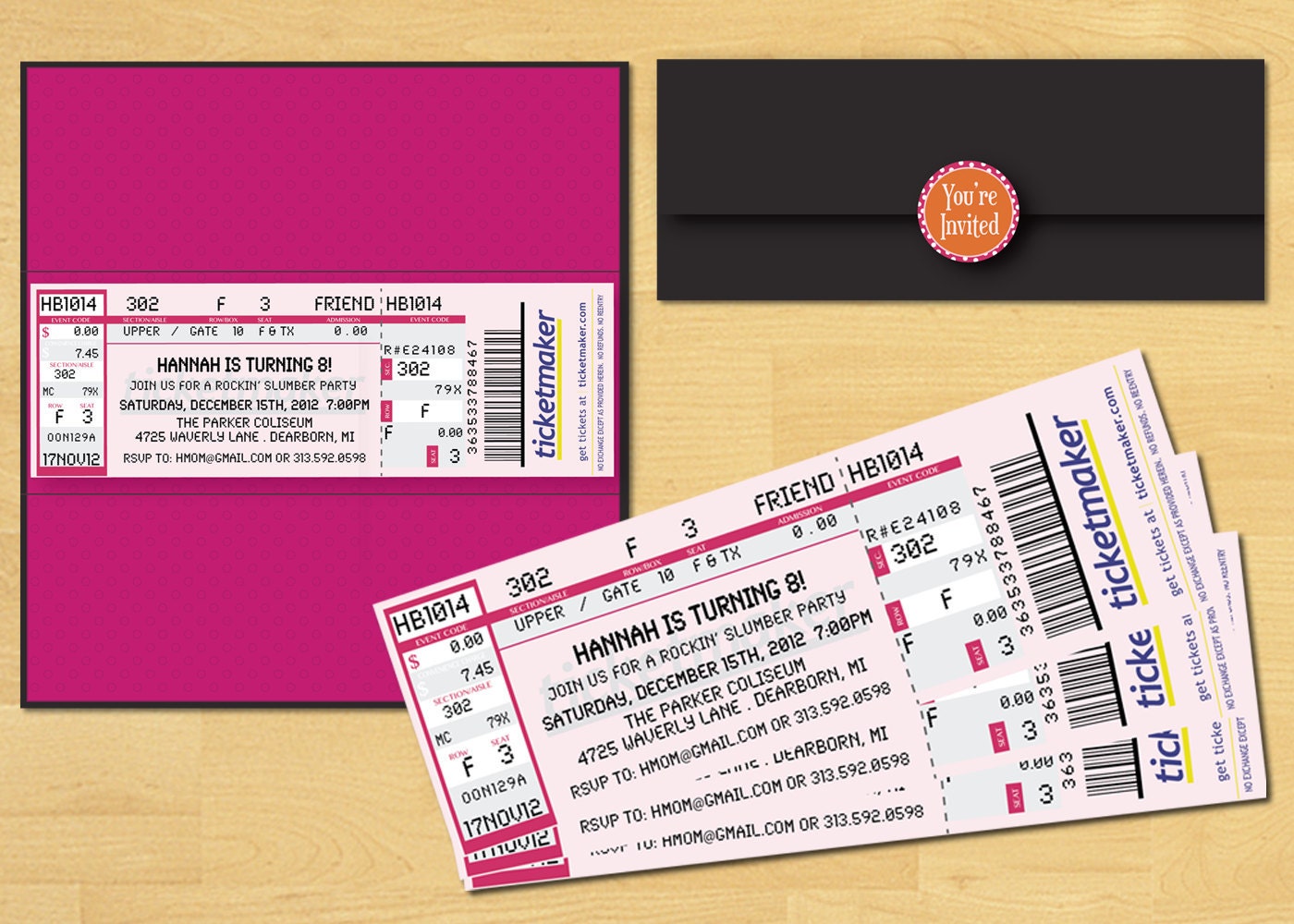 Slumber Party Ticket Invitation Printable Movie Night or Rock Star You Choose Colors