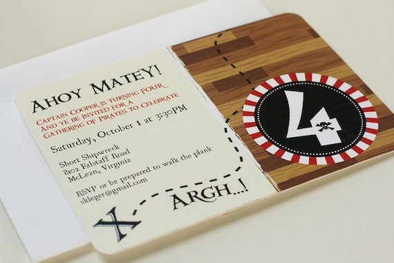 Pirate Party Birthday Invitation Printable Kid's Party