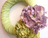 Spring wreath with Green and Lavendar Hydrangea, purple