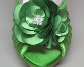 Custom Wedding Shoes -- Bright Green Wedding Platform Peeptoes with Matching Flower Adornment