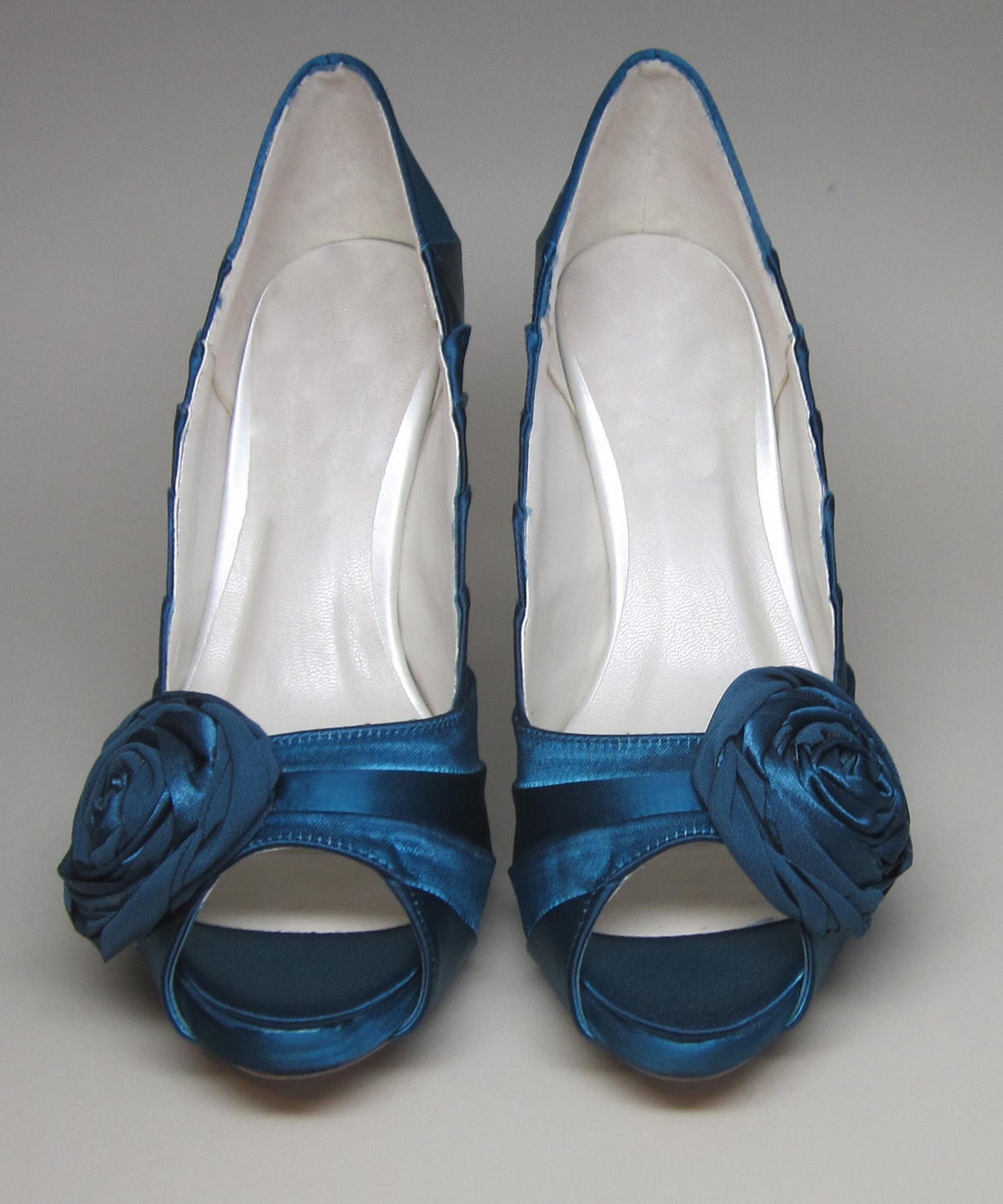 Blue Wedding Shoes -- Dark Turquoise Peeptoes with Matching Rosette Adornment