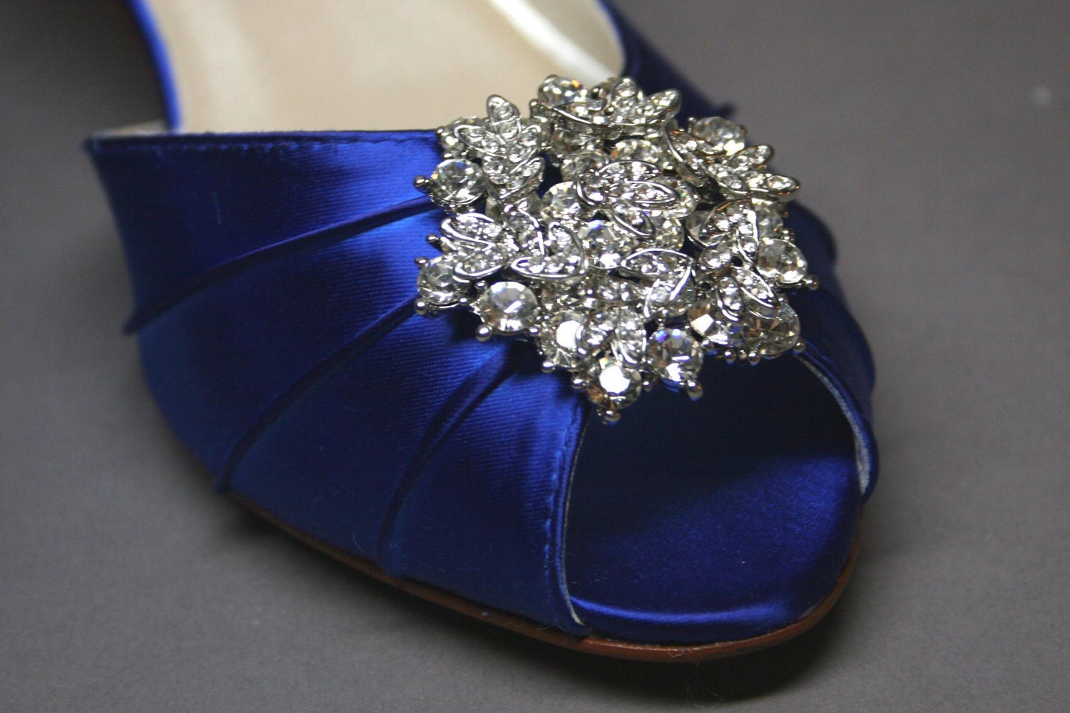 Wedding Shoes -- Royal Blue Peeptoe Wedding Shoes with Silver Rhinestone Adornment