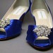 Wedding Shoes -- Royal Blue Peeptoe Wedding Shoes with Silver Rhinestone Adornment