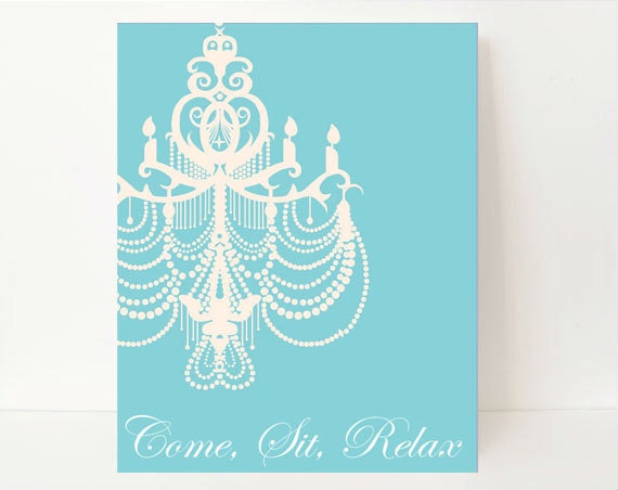 Rustic Elegance Chandelier Art Print Chandelier Wall Art 8x10 "Come, Sit, Relax" blue