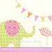 Digitable printable  Baby Room Wall Art Elephant childrens art kids room nursery decor playroom pink green orange