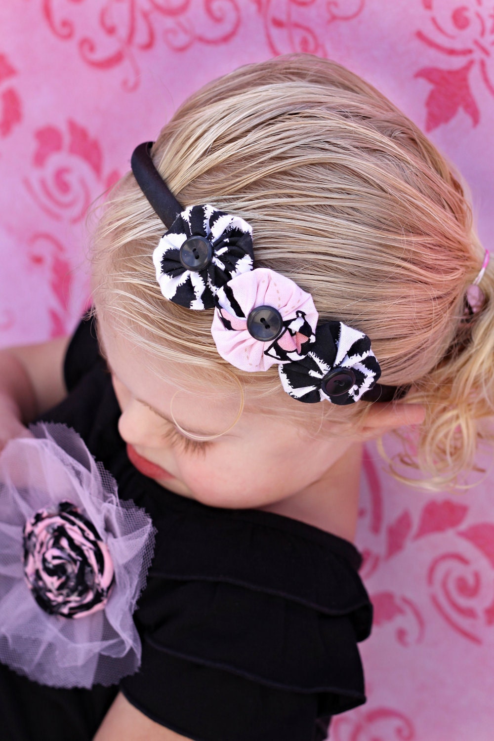 READY TO SHIP Size 2T Designer Ruffle Skirt with Flower Pin and Matching Yo Yo Headband