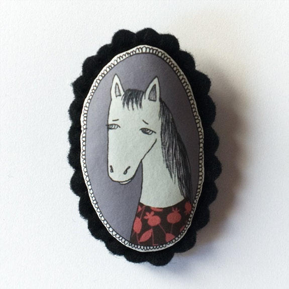 Pony- color handcrafted and illustrated brooch felt