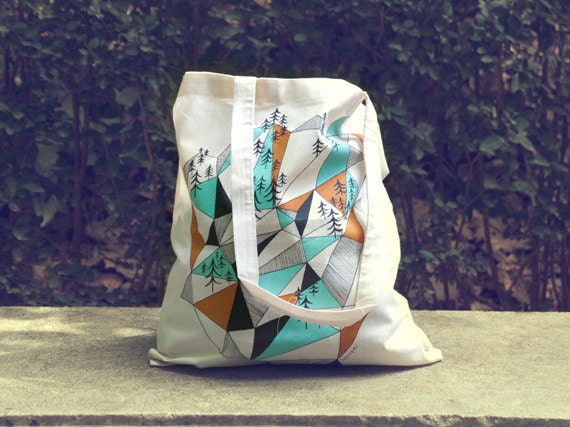 Geometric mountain - screen printed canvas Tote bag