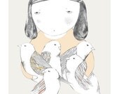 Bird girl print - 8 x 11.5 - A4