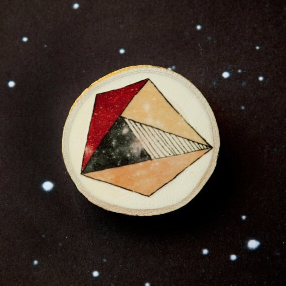 Geometric asteroids - Universe - Illustrated wooden brooch