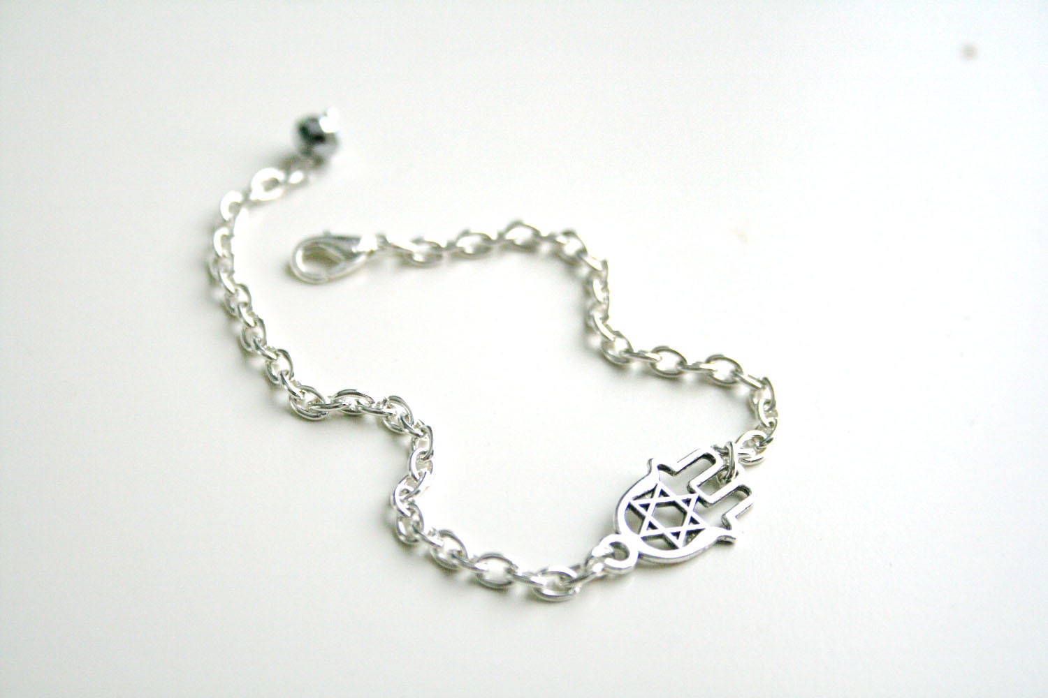 Hamsa silver bracelet/anklet.  Hand of Fatima delicate bracelet Swarovski beads Ready to ship. Hamsa anklet