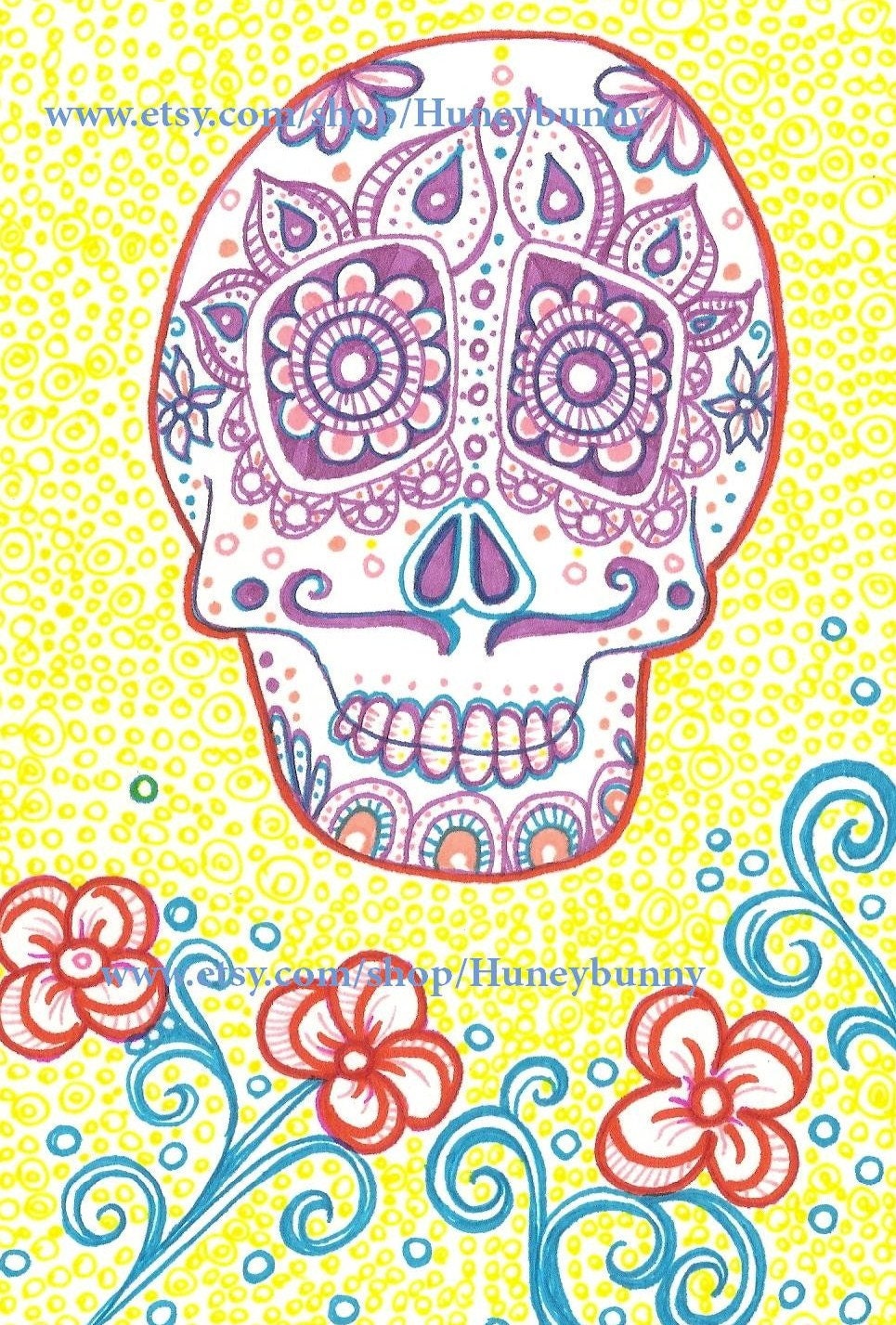 Original DaY Of The Dead Drawing. Sugar Skull artwork with Sharpies. Dia De Los Muertos.