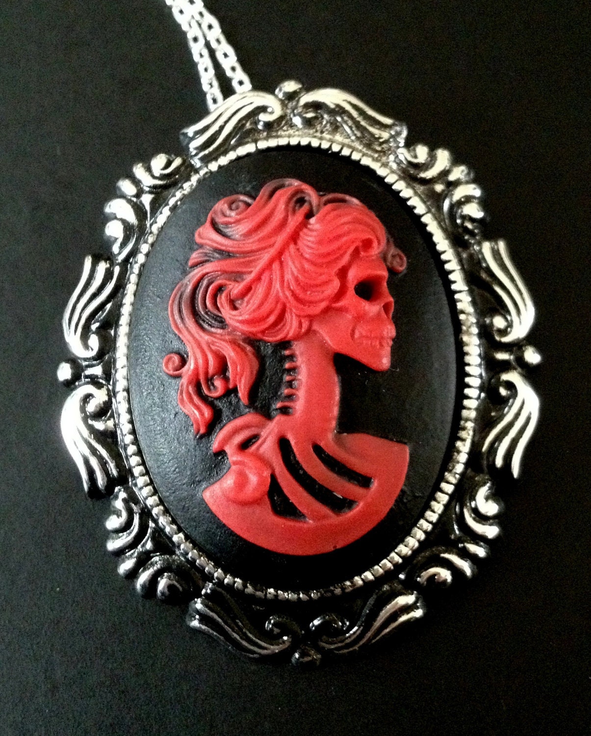 Lolita Skeleton Lady Red Cameo Gothic Necklace